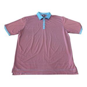 FootJoy FJ Men's Golf Polo Shirt Size XXL Teal Red Striped Short Sleeve Logo